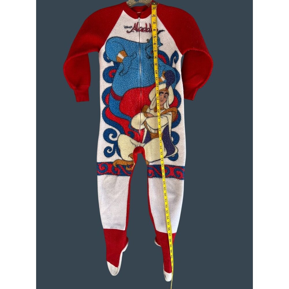 90s Disney Aladdin Fleece Pajamas Red Sleeper Suit Kids 6-8 Footsie Genie Read* - Picture 8 of 13
